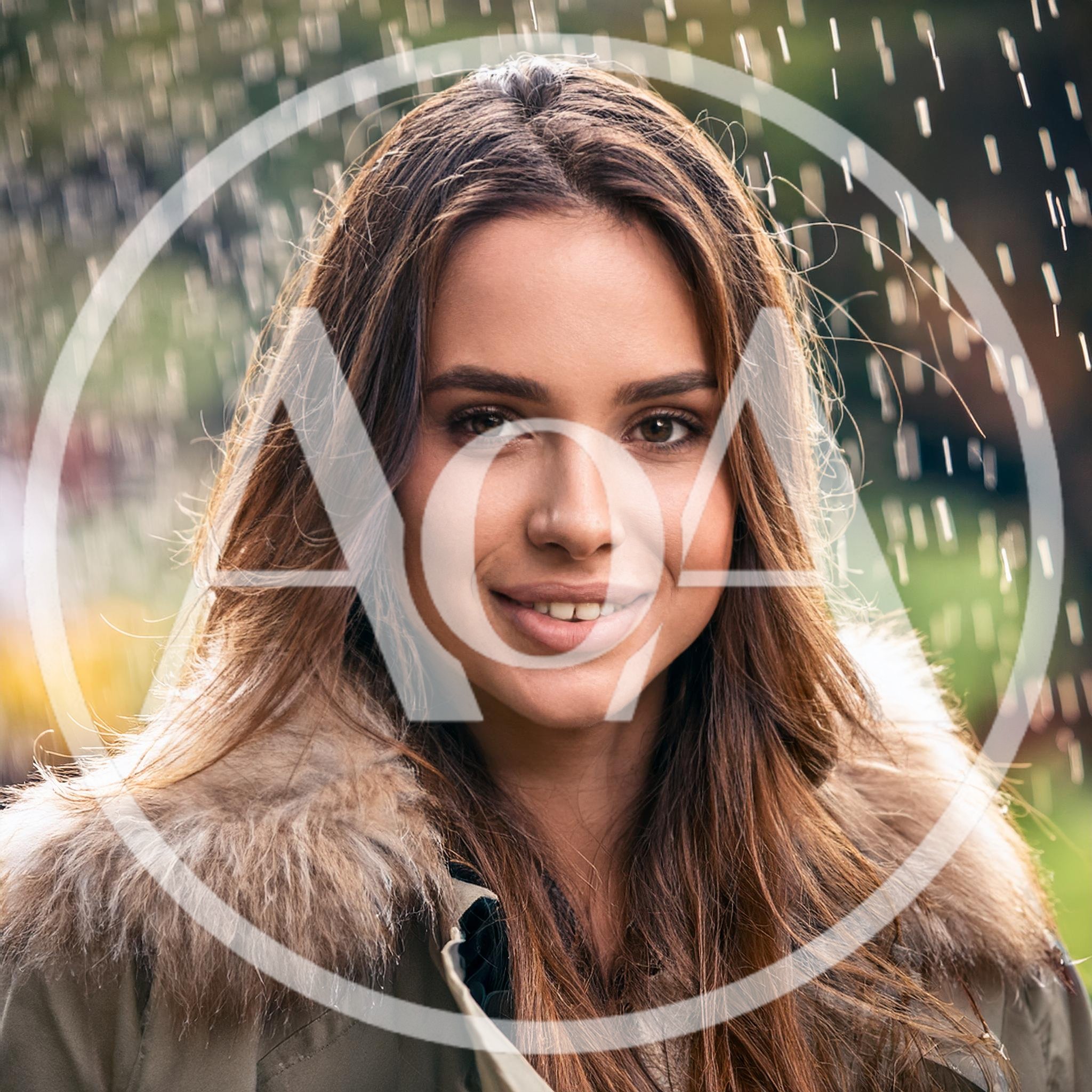 Portrait Of A Young Woman Standing In The Rain