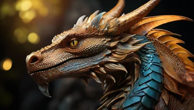Close Up Portrait Of A Majestic Golden Dragon
