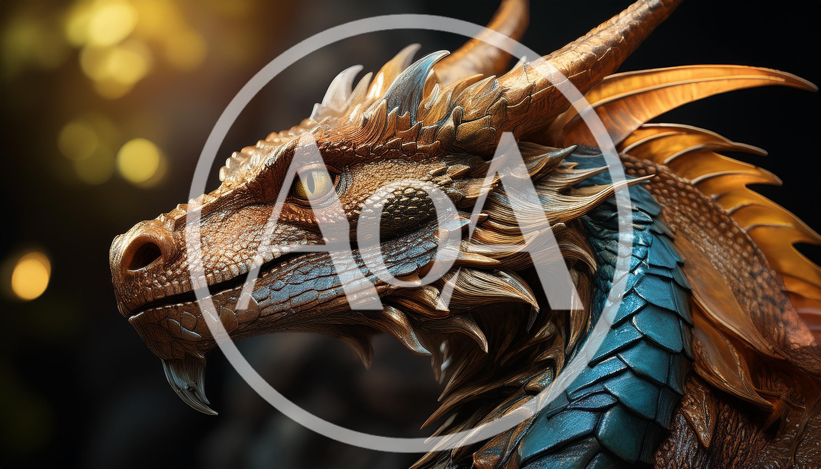 Close Up Portrait Of A Majestic Golden Dragon