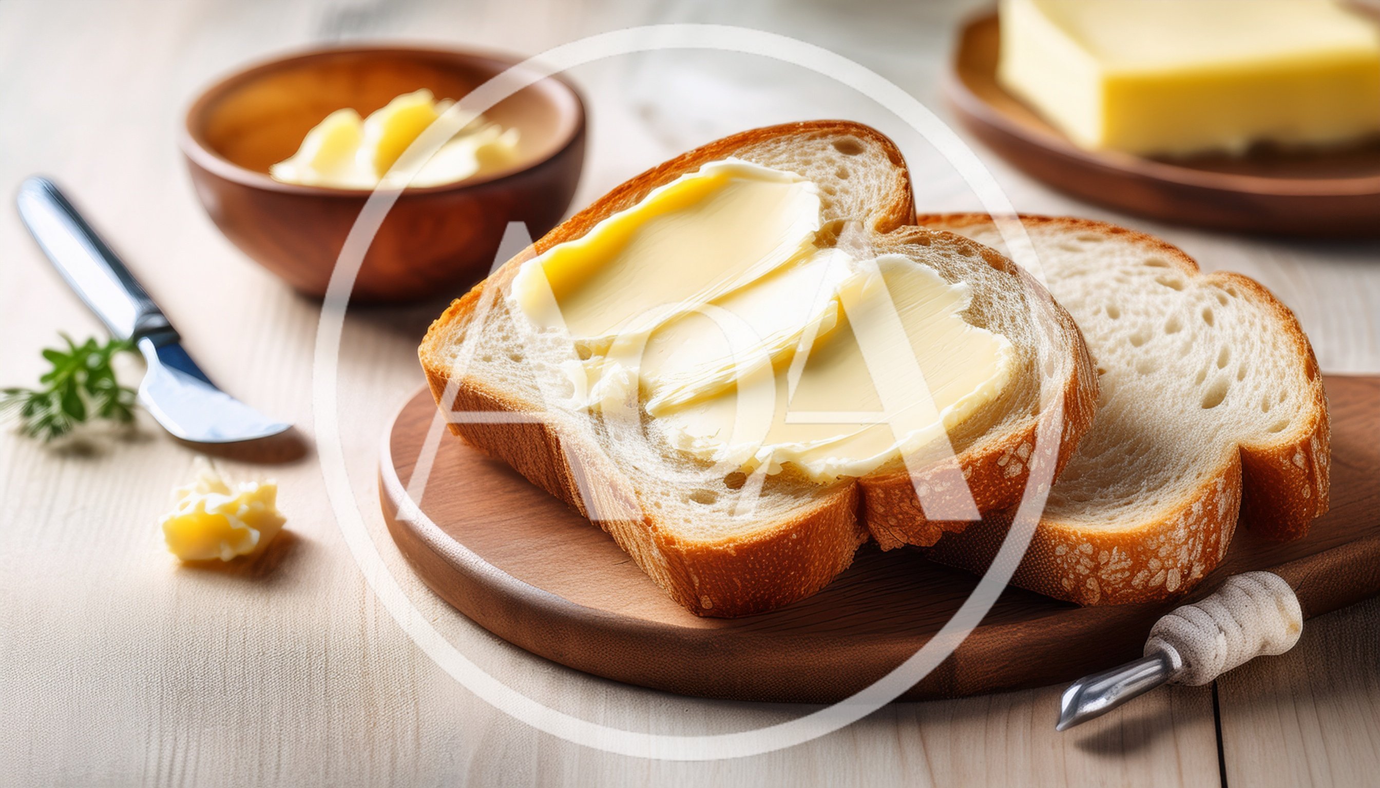 Fresh Slices Of Bread With Creamy Butter