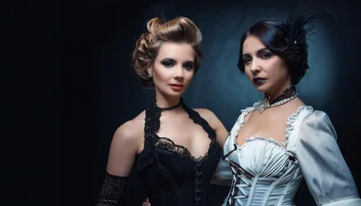 Two Elegant Women In Victorian Style Corsets