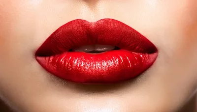 Close Up Of Woman With Vibrant Red Lipstick