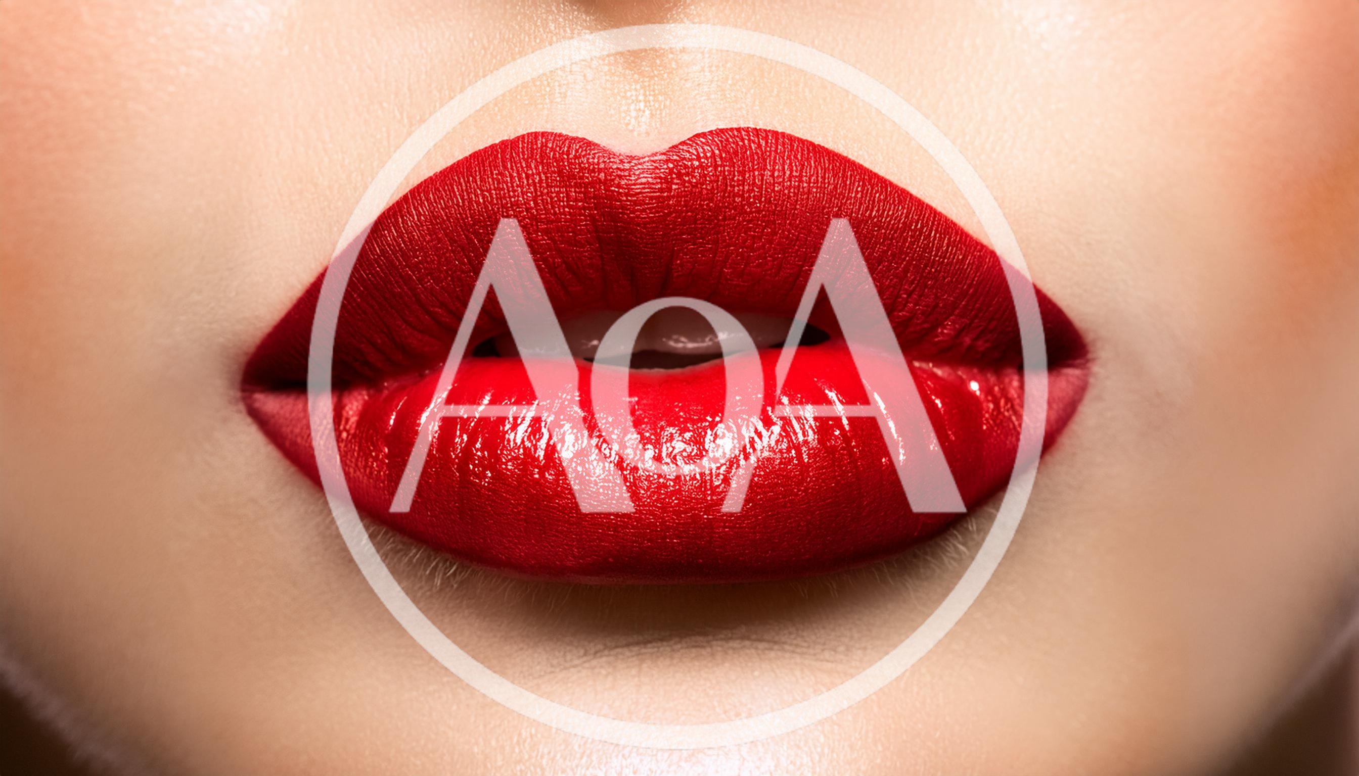 Close Up Of Woman With Vibrant Red Lipstick