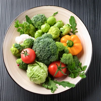 Fresh Assorted Vegetables In A Ceramic Bowl