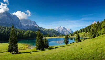 Scenic Alpine Lake Landscape With Mountain Peaks