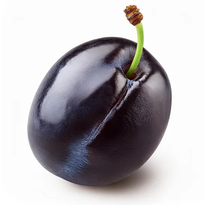 Single Fresh Ripe Plum With Stem