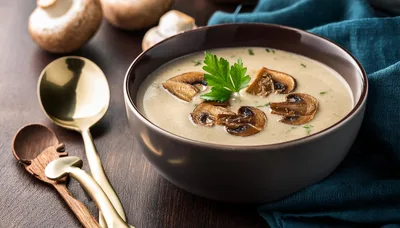 Creamy Mushroom Soup In A Bowl
