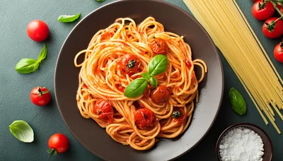 Spaghetti With Tomato Sauce And Fresh Basil
