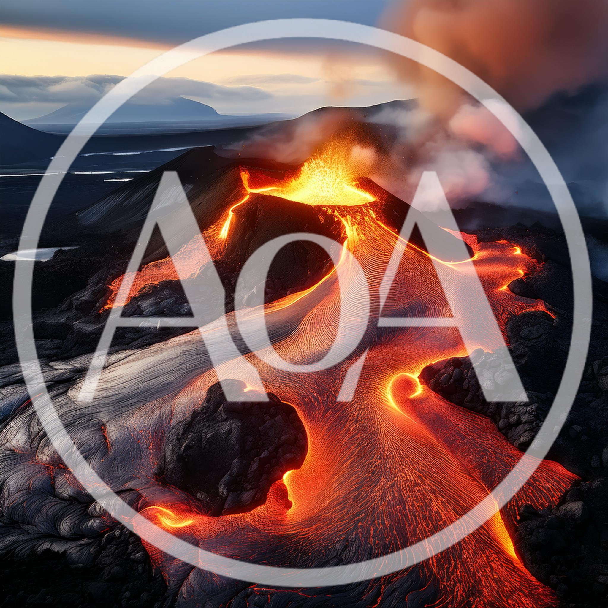 Aerial View Of Active Volcanic Eruption With Flowing Lava