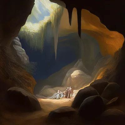 Group Of Figures In A Mystical Cave