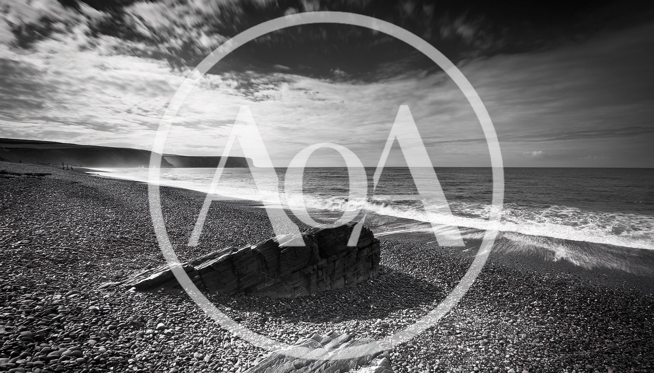Black and White Coastal Landscape with Rocky Beach