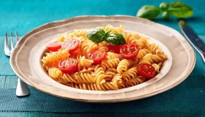 Fusilli Pasta With Cherry Tomatoes And Basil
