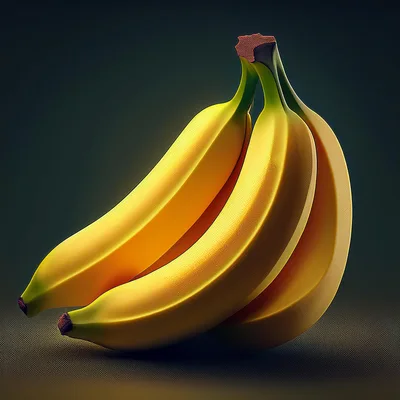 Three Fresh Yellow Bananas Against Dark Background