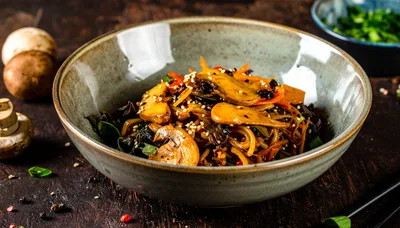 Stir Fried Noodles With Mushrooms And Vegetables