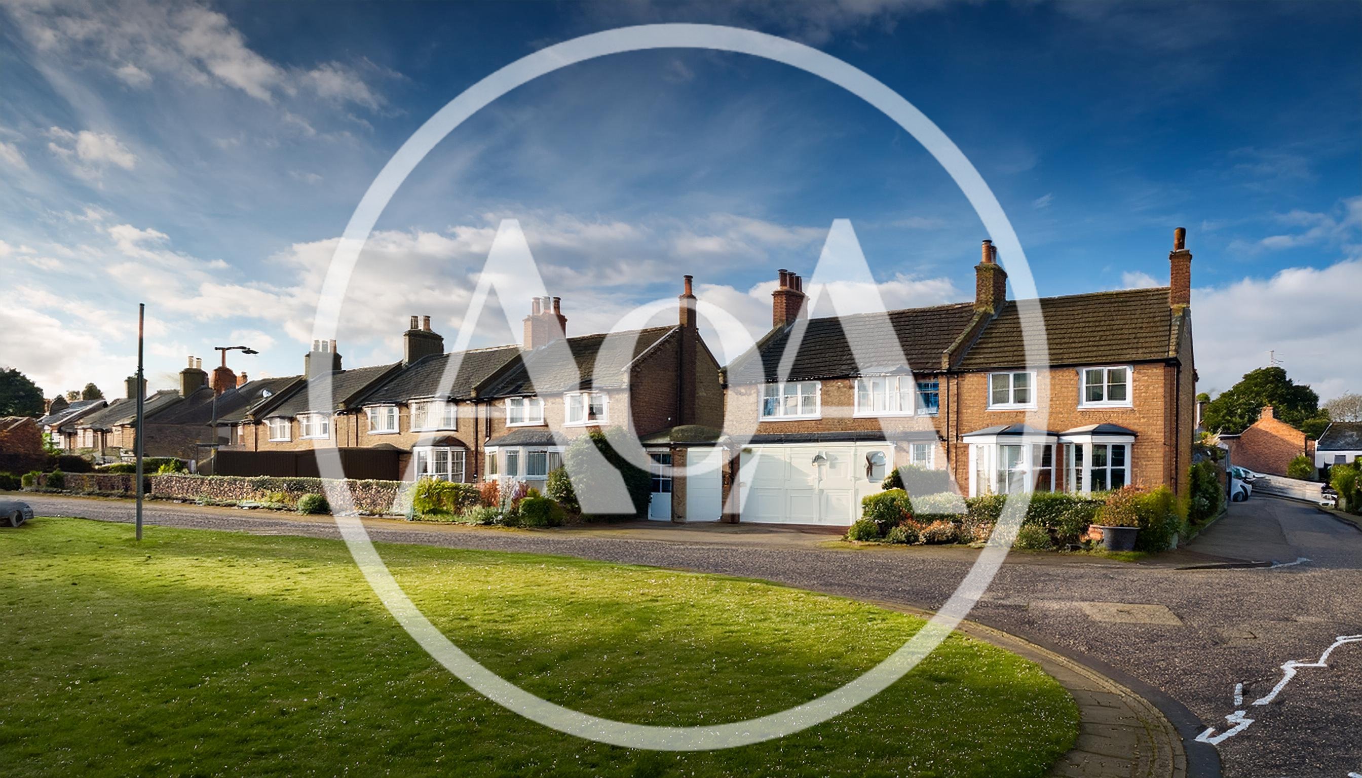 Row Of Traditional English Brick Houses In Suburbia