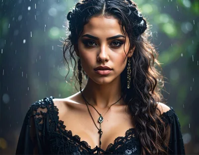 Portrait Of A Beautiful Woman In The Rain