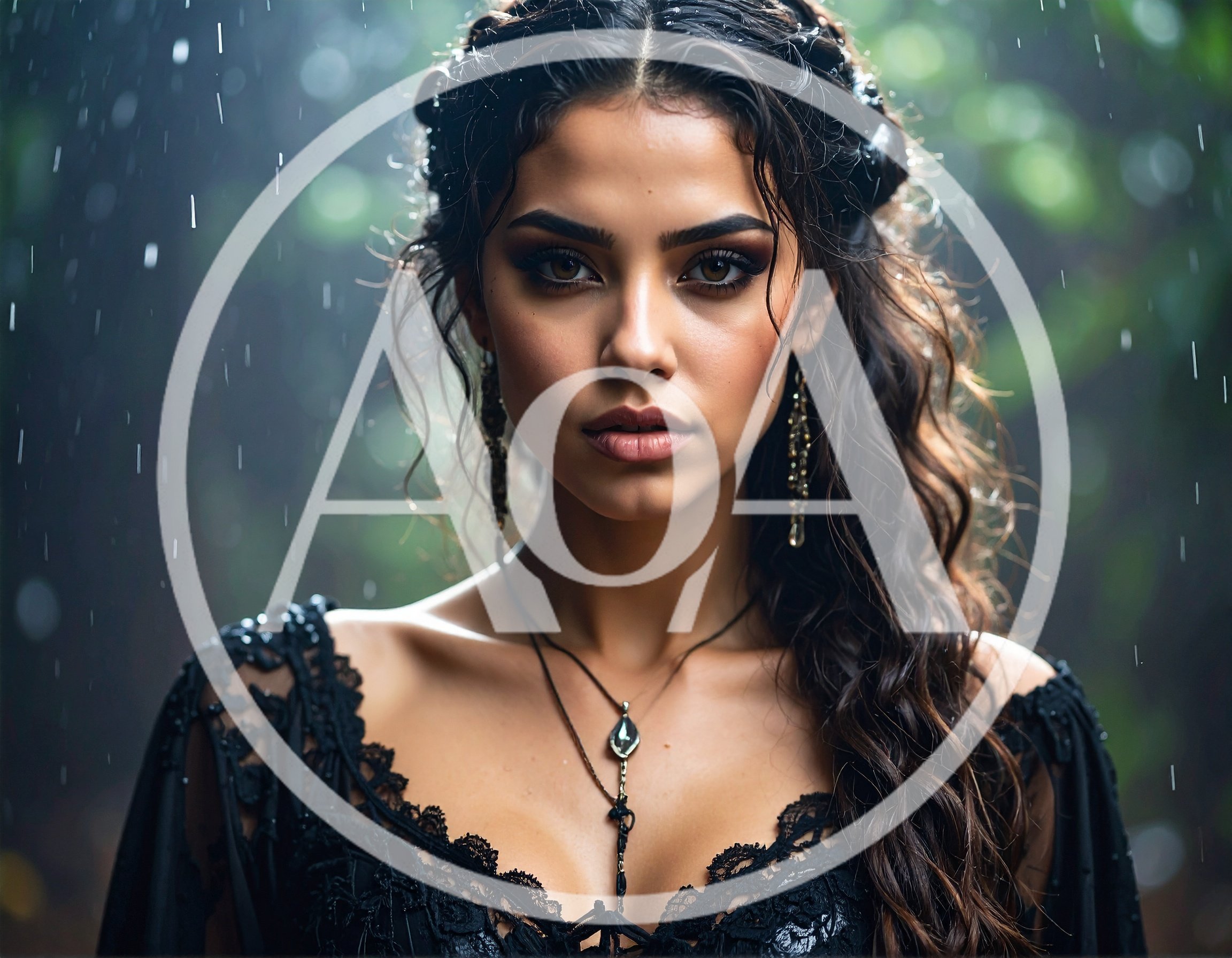 Portrait Of A Beautiful Woman In The Rain