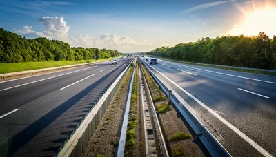 Empty Highway Lanes During Golden Hour