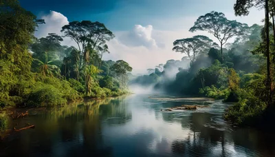 Serene River Flowing Through A Lush Tropical Rainforest