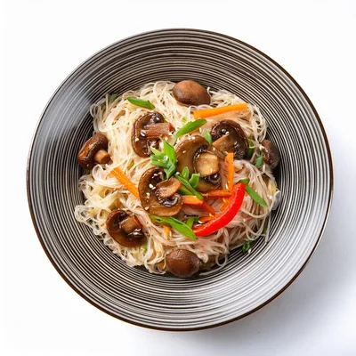 Stir Fried Glass Noodles With Mushrooms And Vegetables