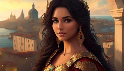 Portrait Of A Beautiful Noblewoman In Golden Armor