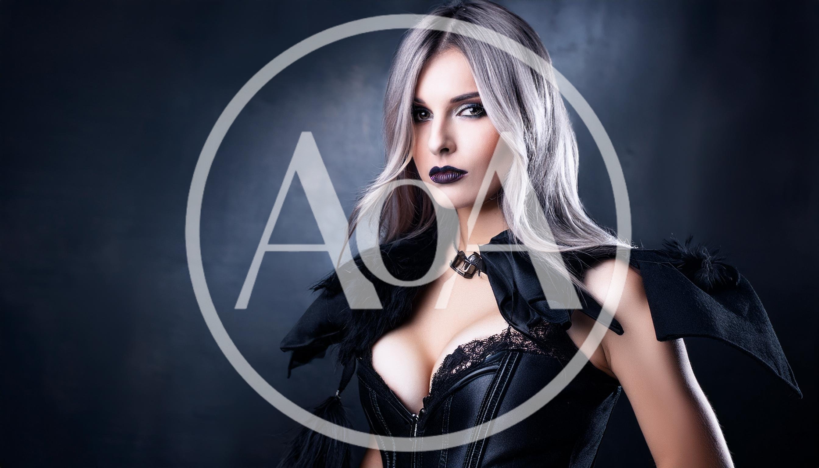 Gothic Woman With Silver Hair In Black Corset