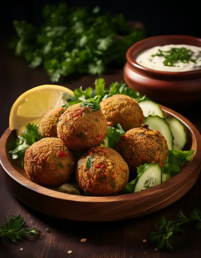 Fresh Falafel Balls Served In A Wooden Bowl
