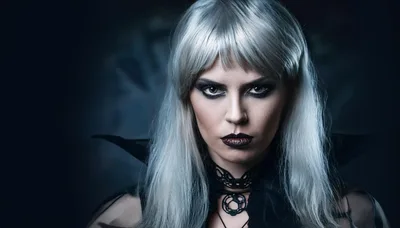 Portrait Of A Gothic Vampire Woman With Silver Hair