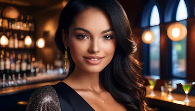 Elegant Woman Smiling In A Sophisticated Bar Setting