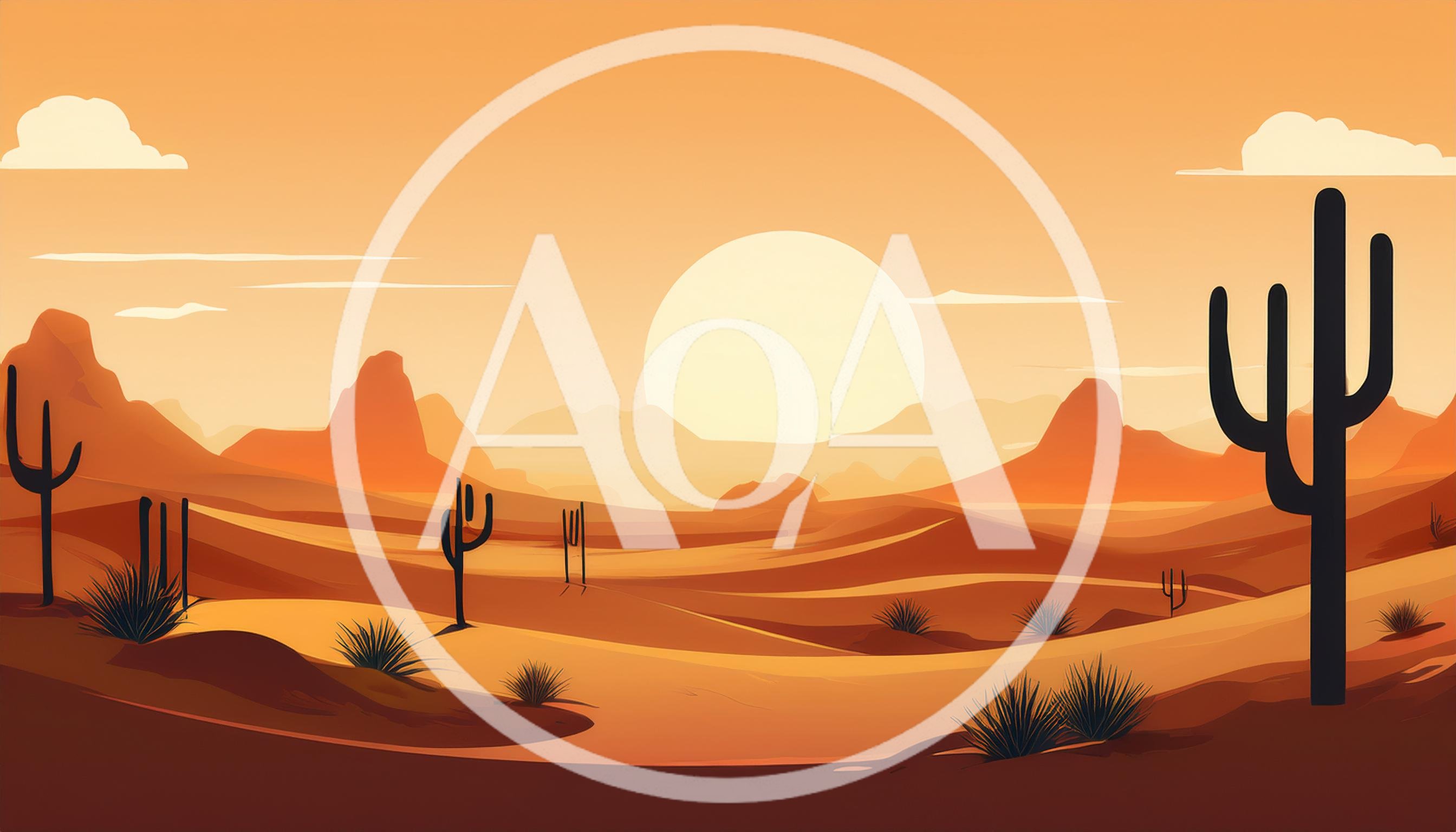 Desert Landscape With Cacti At Sunset