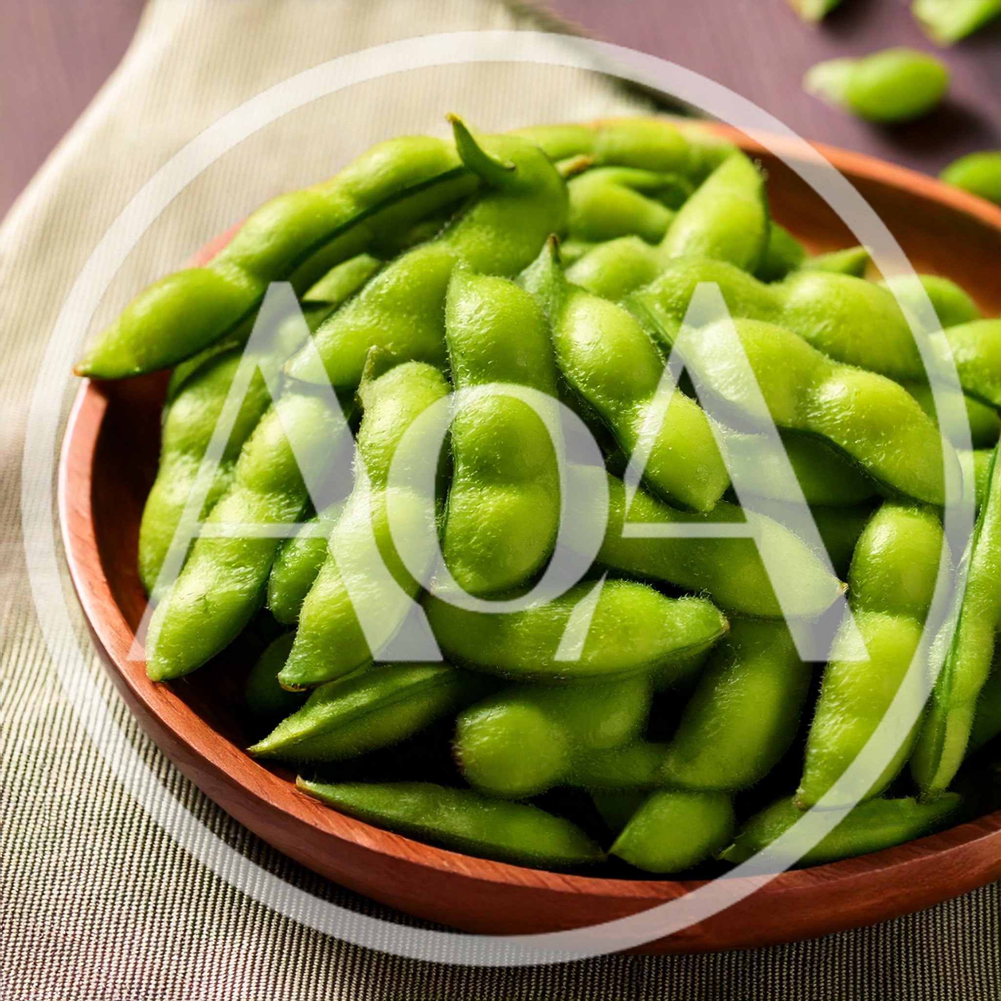 Fresh Edamame Soybeans Served In A Wooden Bowl