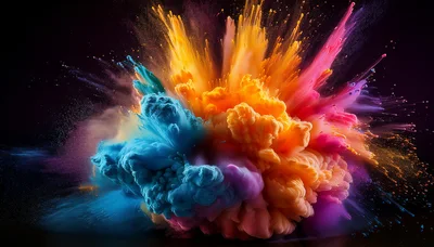 Vibrant Multi-Colored Powder Explosion Against Black Background