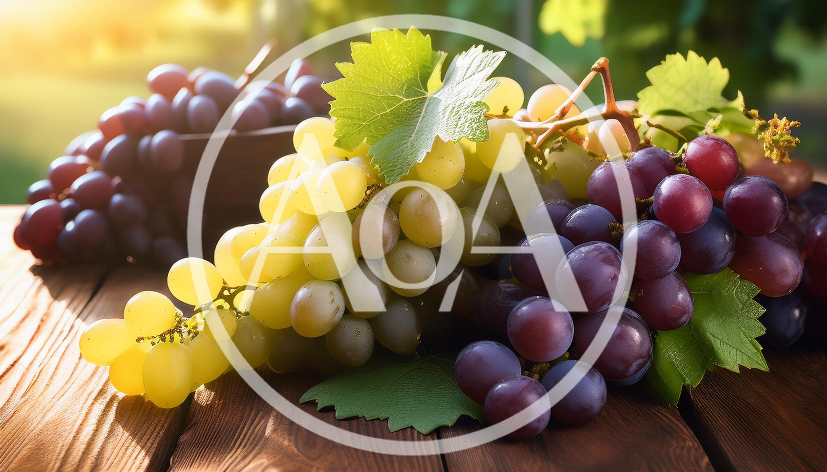 Fresh Green and Red Grapes on Wooden Table