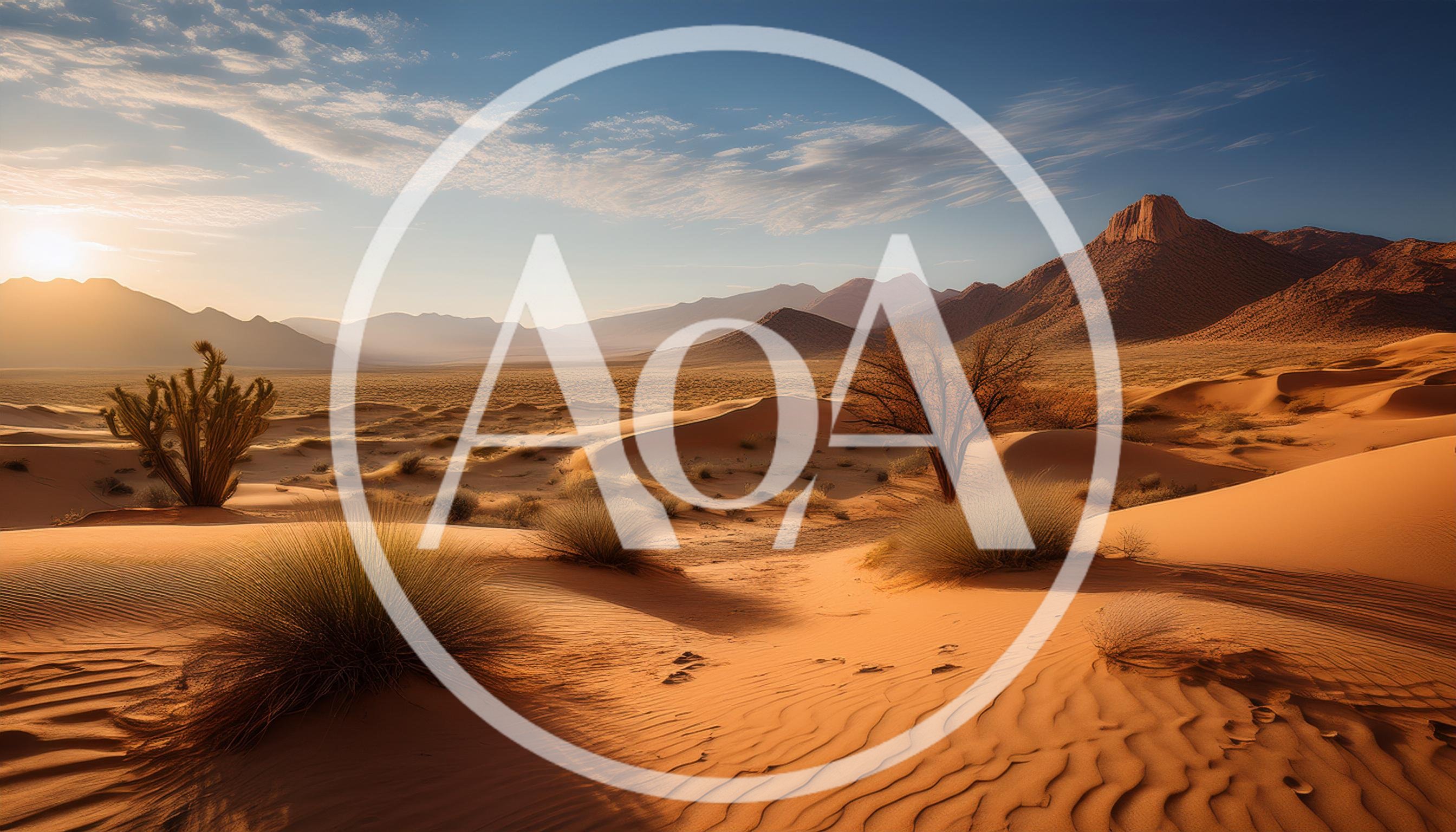 Desert Landscape With Sand Dunes And Mountains At Sunset