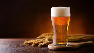 Cold Glass Of Beer With Wheat Stalks