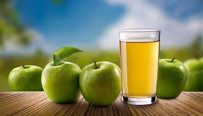 Fresh Green Apples And A Glass Of Apple Juice