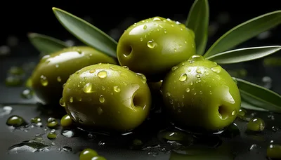 Fresh Green Olives With Water Droplets