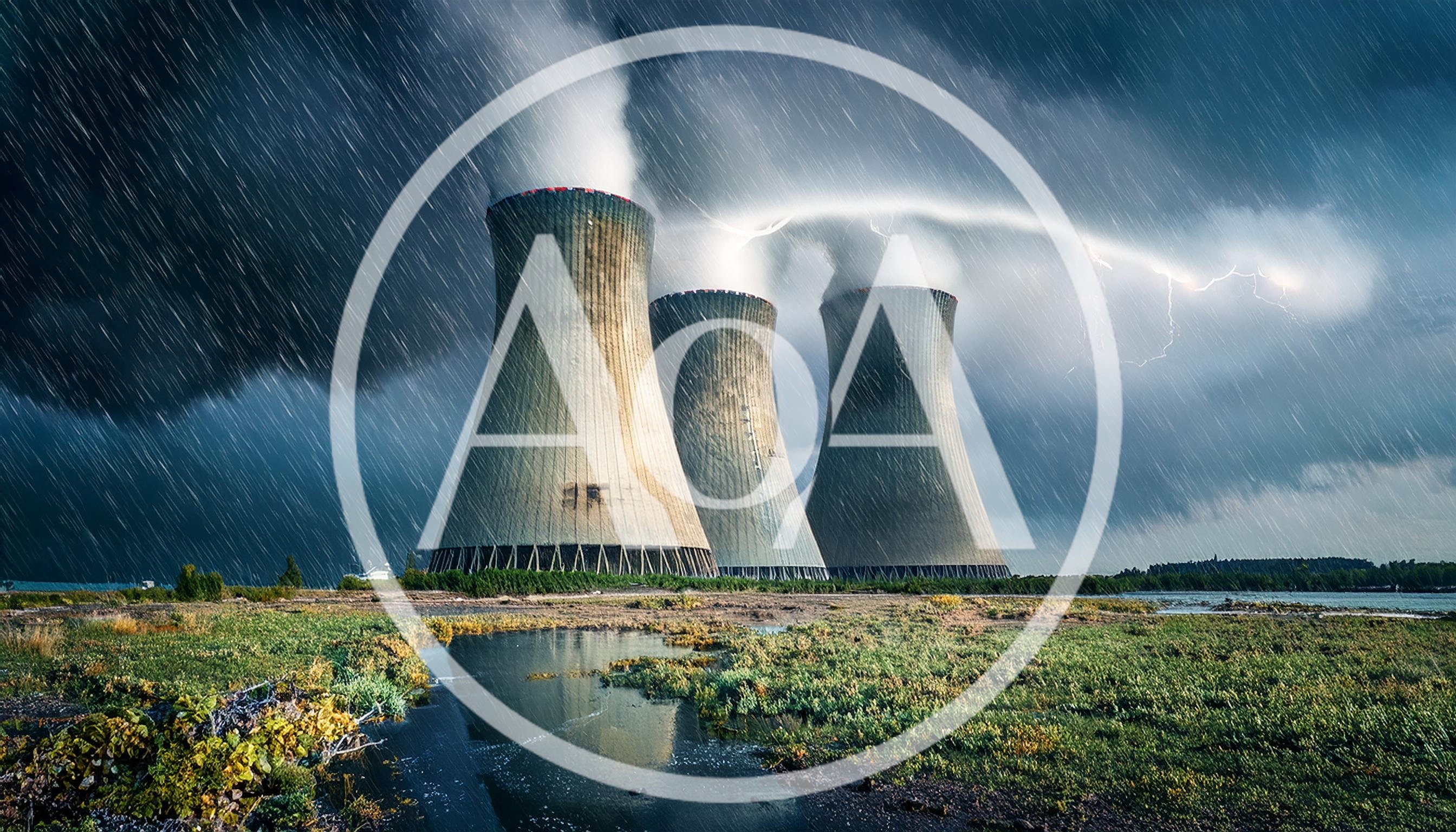 Three Nuclear Cooling Towers Under Stormy Sky