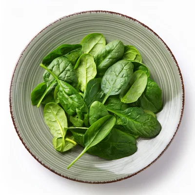 Fresh Green Spinach Leaves In A Ceramic Bowl