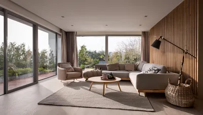 Modern Living Room Interior With Large Windows