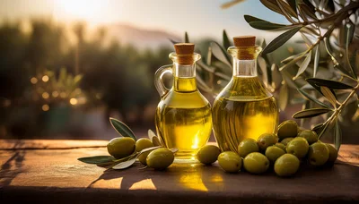 Two Glass Bottles Of Golden Olive Oil