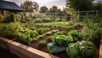 Raised Bed Vegetable Garden In Sunny Backyard
