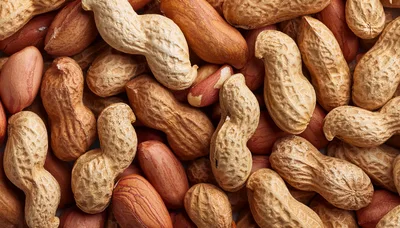 Top View Of Raw Peanuts In Shells And Kernels