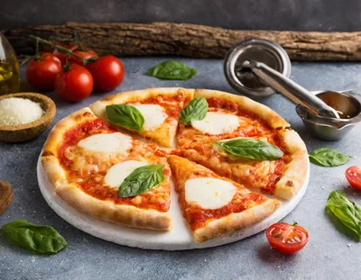 Freshly Baked Margherita Pizza With Basil And Tomatoes