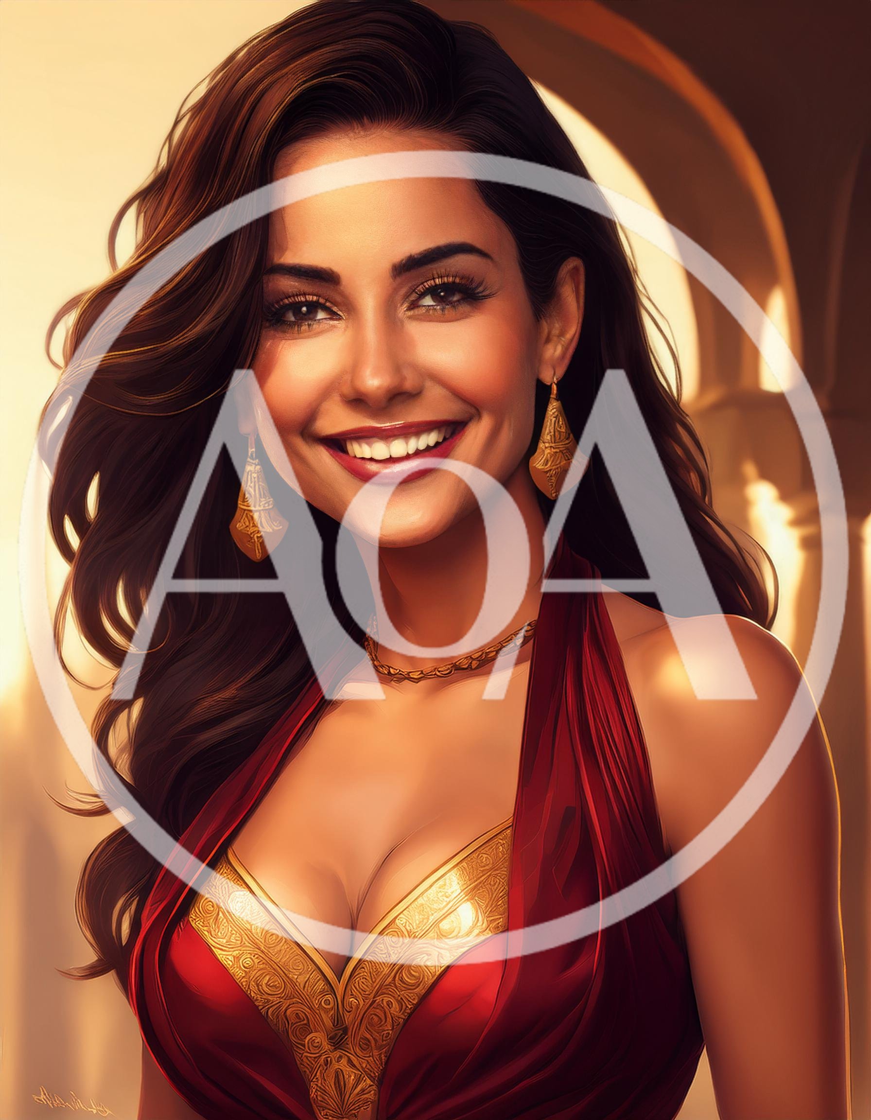 Portrait Of A Beautiful Woman In Elegant Red Dress