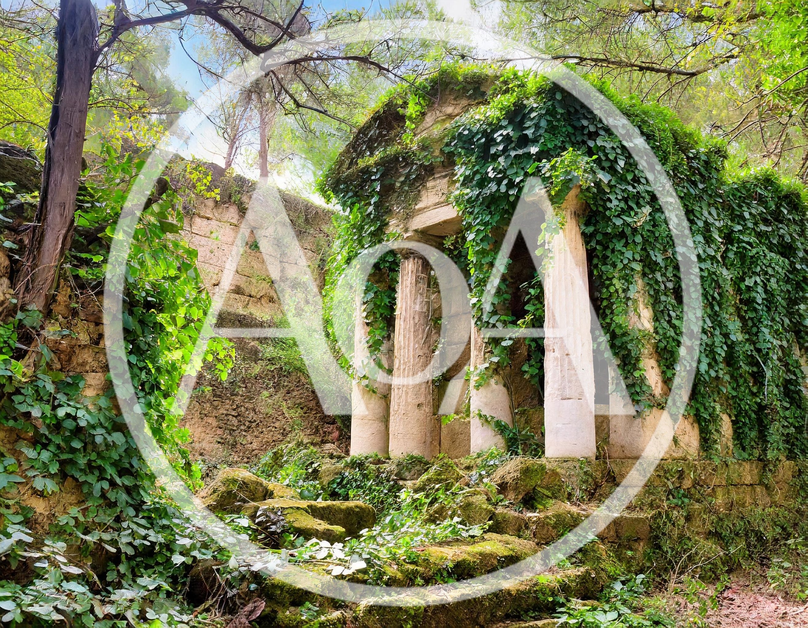 Ancient Greek Temple Ruins Overgrown With Ivy