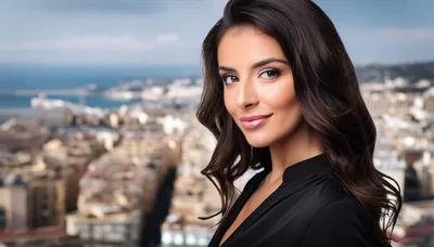 Portrait Of A Beautiful Woman Overlooking A City