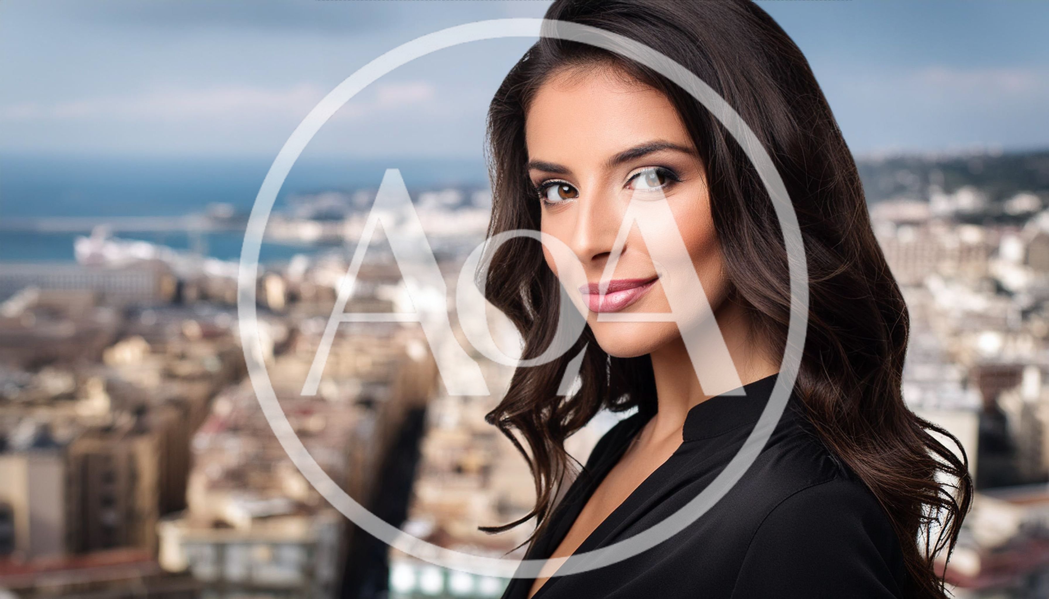 Portrait Of A Beautiful Woman Overlooking A City