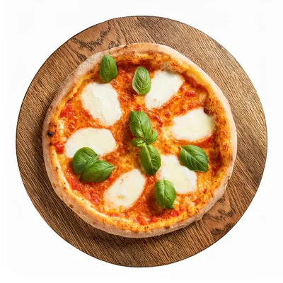 Fresh Margherita Pizza On A Wooden Serving Board