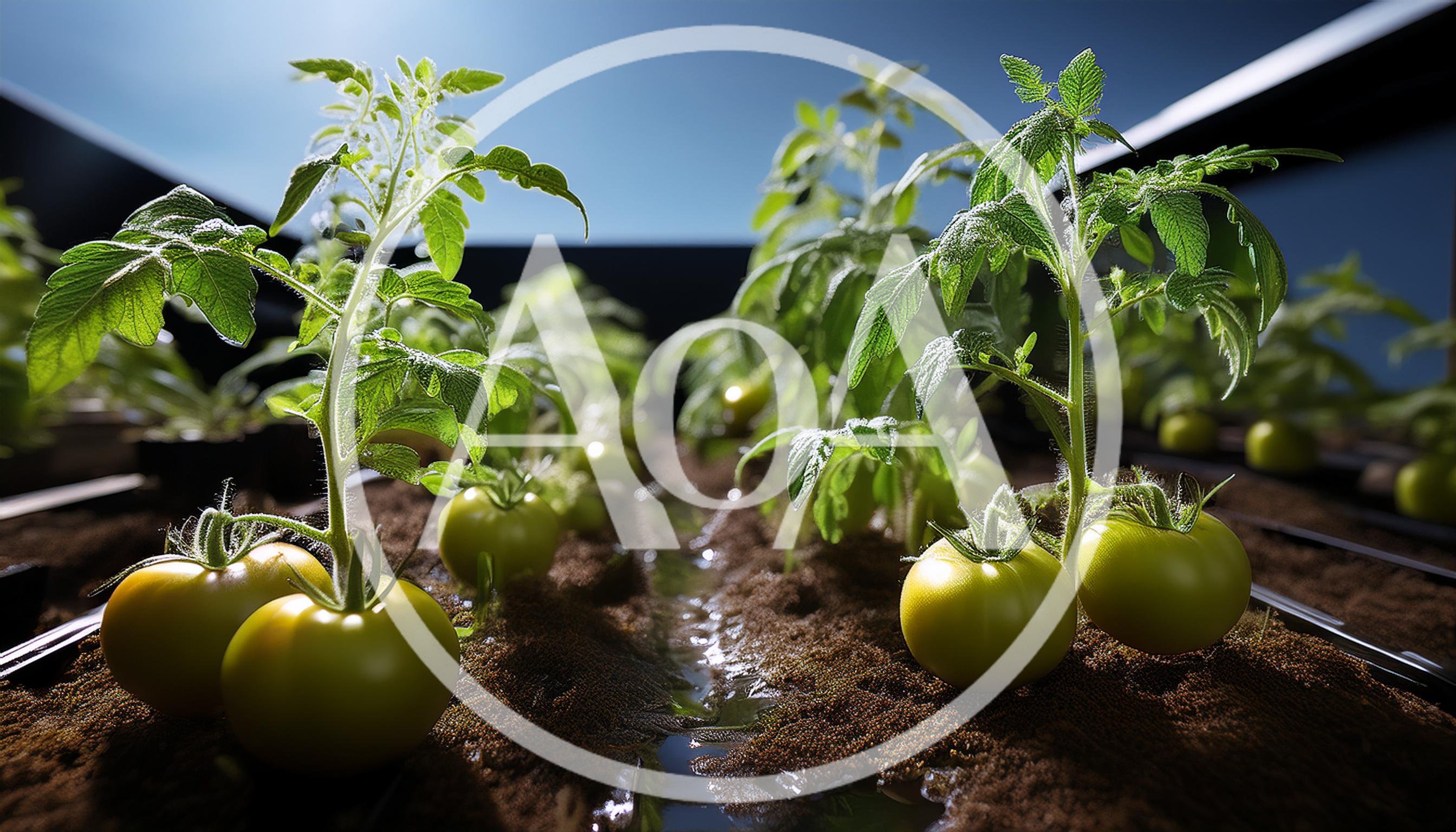 Green Tomato Plants Growing In Hydroponic Greenhouse